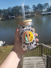 Load image into Gallery viewer, But First Coffee Smiley Glass cup