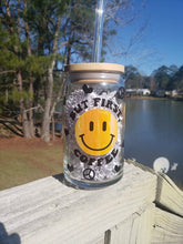 Load image into Gallery viewer, But First Coffee Smiley Glass cup