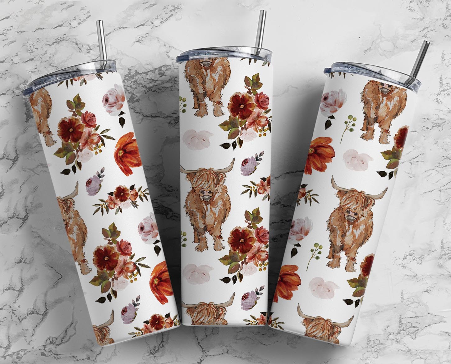 Highland Cow Leopard 20 oz insulated tumbler with lid and straw