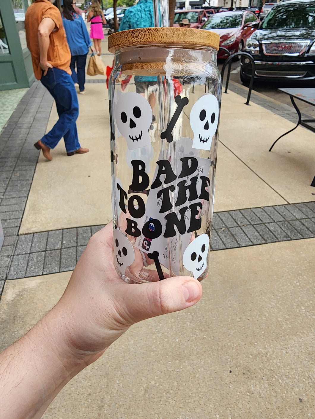 Bad to the bone 20 oz glass cup