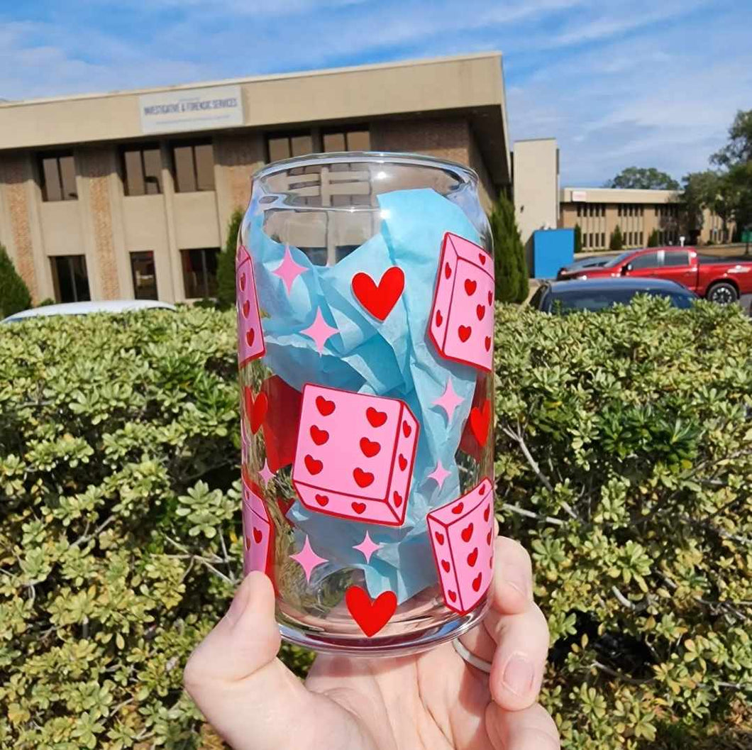 Pink Dice 16oz Glass Can