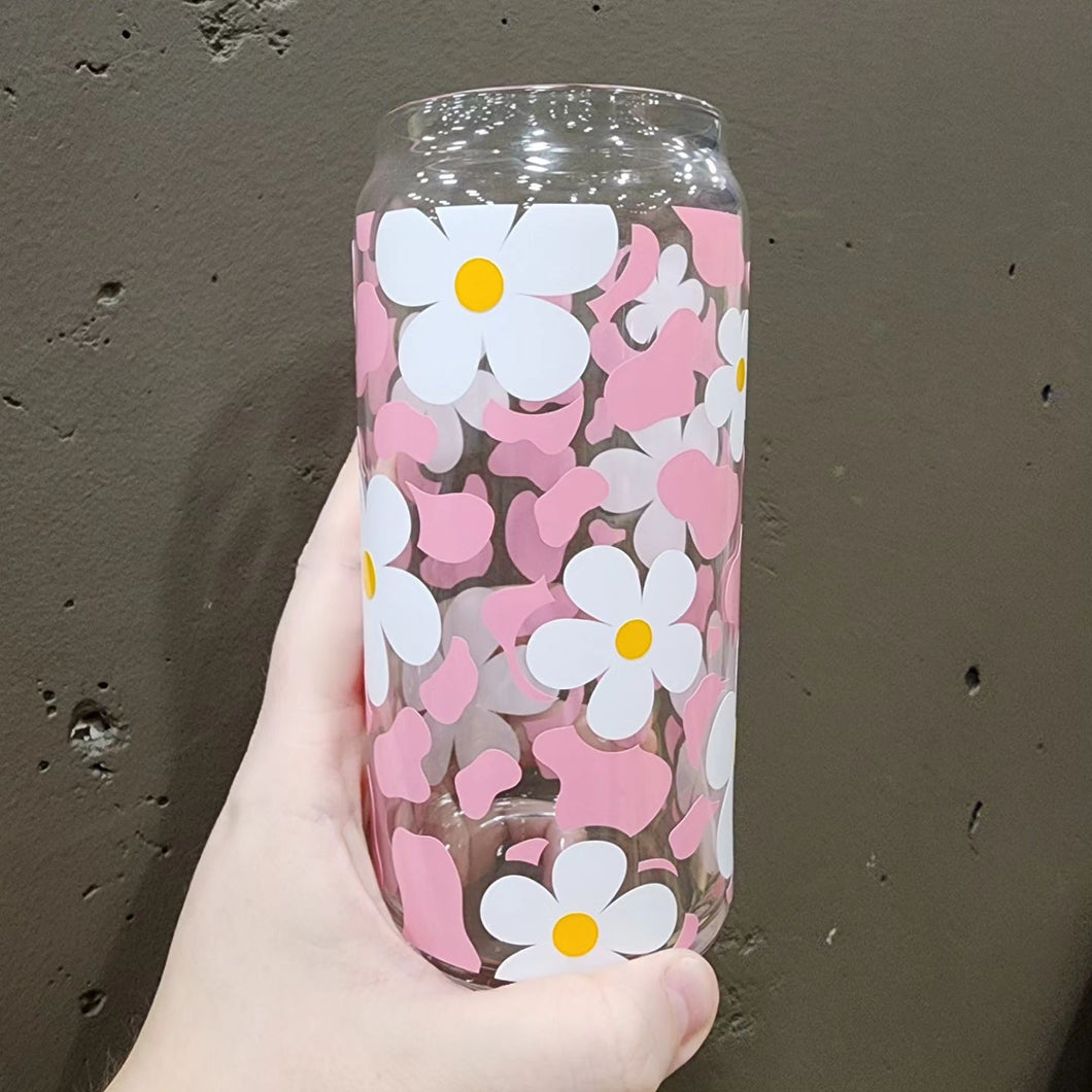 Giant Daisy and Cow Print 20 oz Glass Can