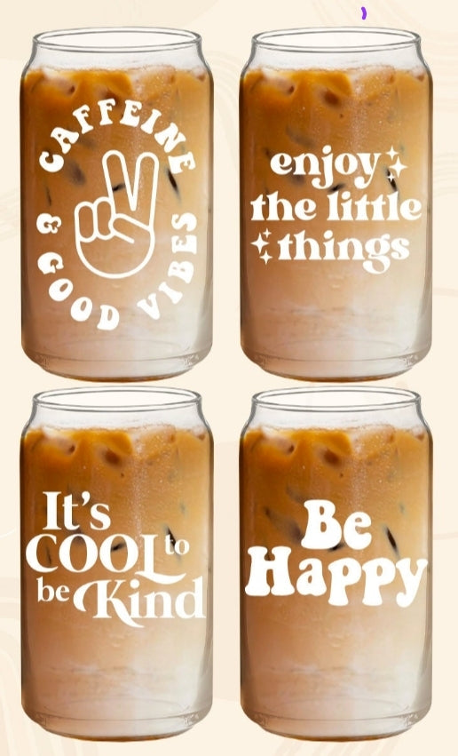 Happy vibes collection of glass Can Cup
