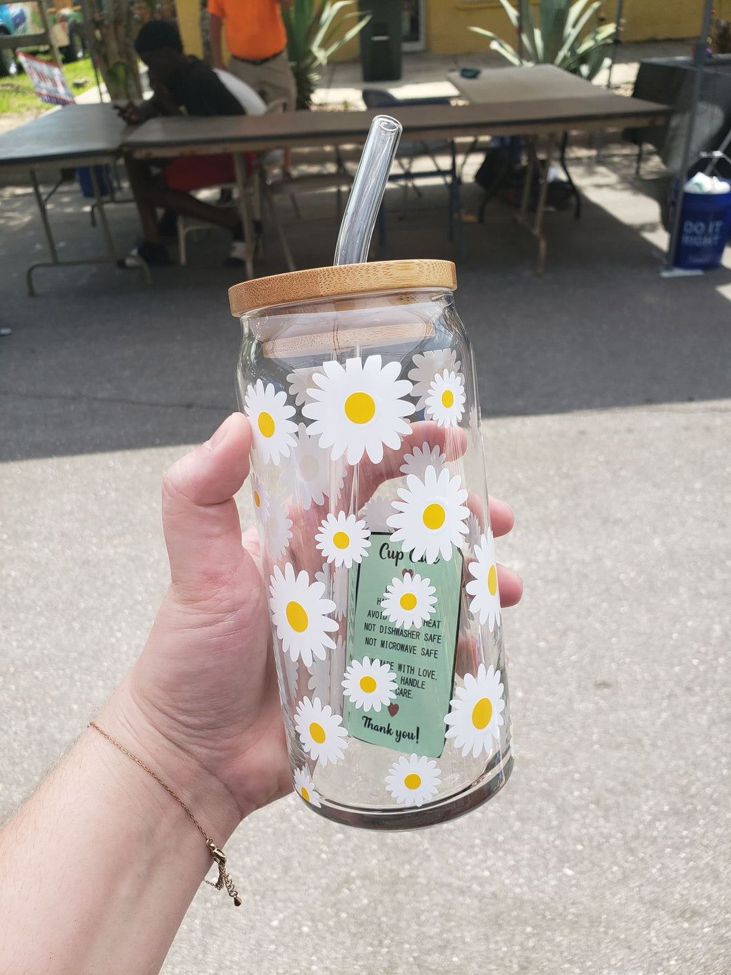 20 oz Glass Can Daisy Cup