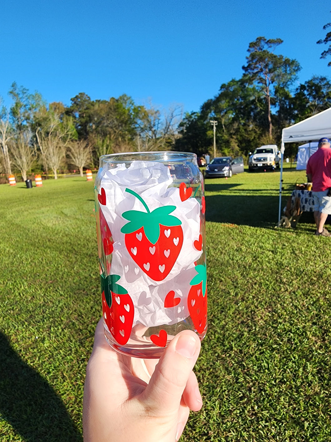Strawberry Heart Glass Can Cup