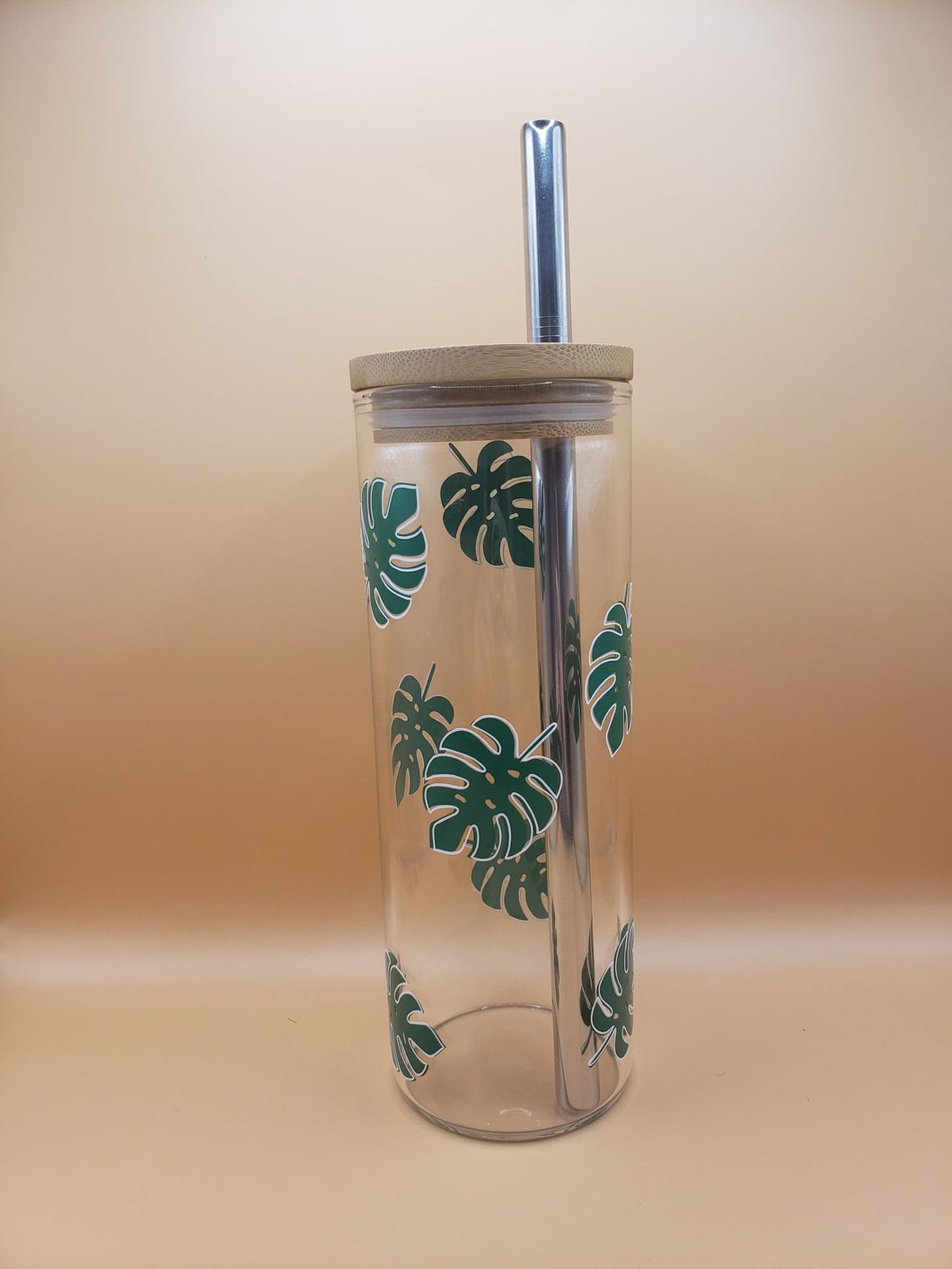 Monstero Leaves Tall 24 oz Glass Cup