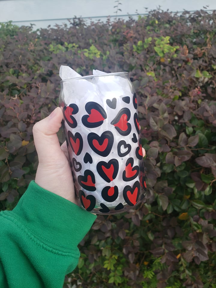 Leopard Heart Glass Can Cup